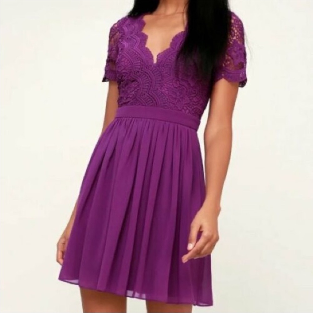 Lulu’s Purple Lace-Top Dress (S)